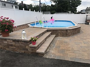 above ground pool patio raised pool patio brick steps into above ground pool paver patio
